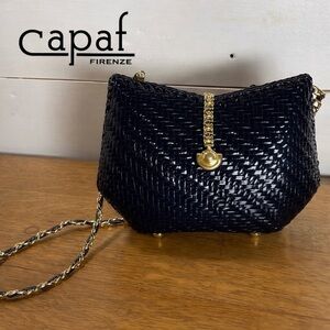 CAPAF Navy Woven Leather Shoulder Bag – Dark Blue